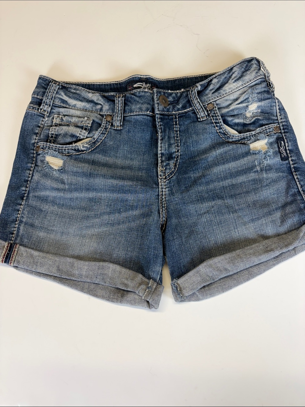 Silver Jeans  Sam Distressed Cuffed Hem Denim Shorts W28 Mid Rise